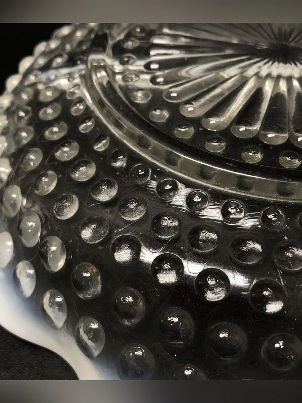 Vtng Anchor Hocking Moonstone Hobnail Opalescent Divided Dish 7 3/4